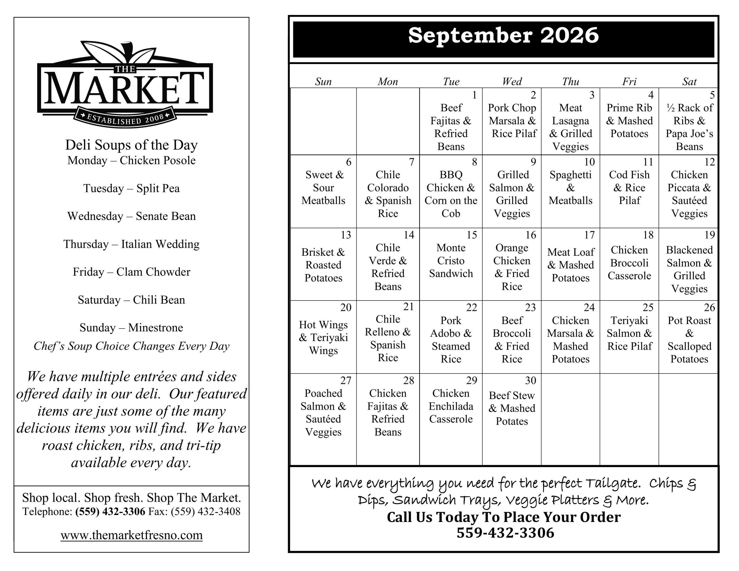 The Market Deli Hot Menu May 2024
